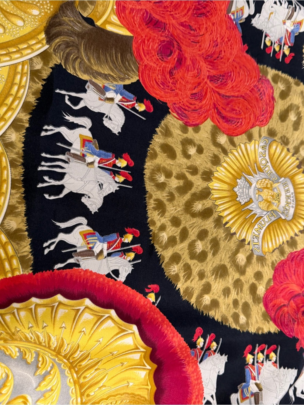 Hermes Luxury Women's Silk Scarf in Black, Gold and Red
